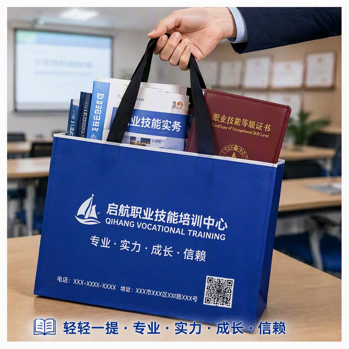 职业培训店纸袋手提袋定制包装袋证书资料手拎袋礼盒袋加厚宣传袋