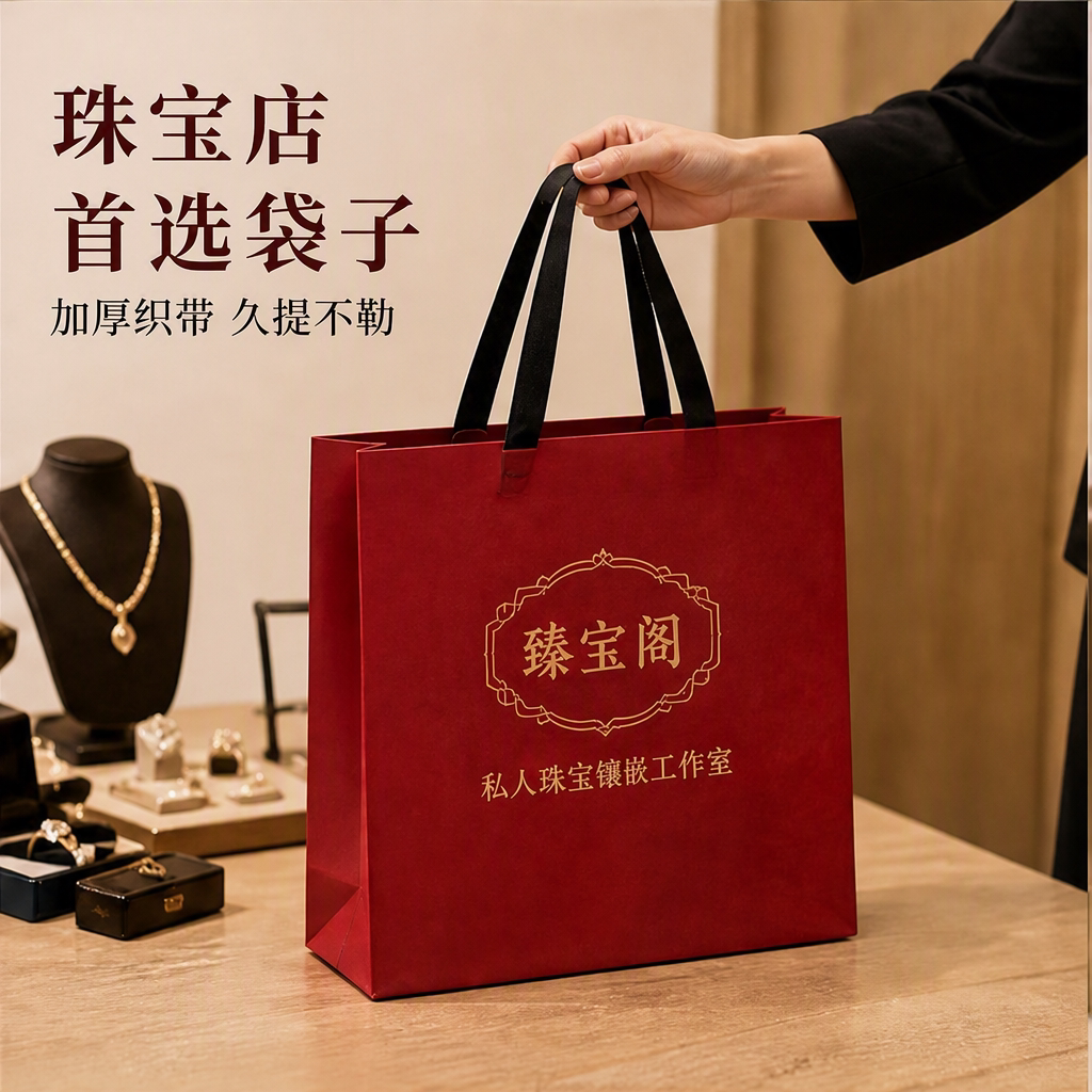 珠宝镶嵌店纸袋手提袋高端定制包装袋黄金文玩手拎袋礼盒袋购物袋
