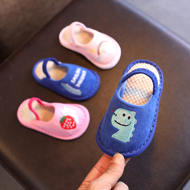 儿童包头亚麻拖鞋四季男女童棉布