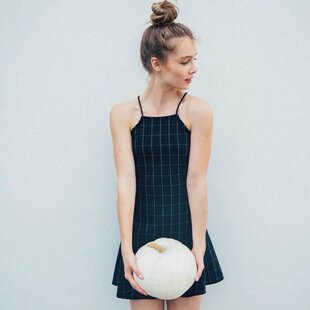 3614款 A字裙 2016欧美风吊带AA格子复古背心裙