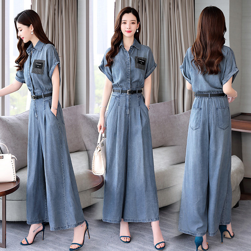 2019 summer new pattern Paige Self cultivation trousers Show thin Jumpsuit temperament Broad leg cowboy Jumpsuits suitin the Women's clothing/Boutique , Pants , Casual pants  category - from Buy2taobao.com to provide professional Taobao agent buy service