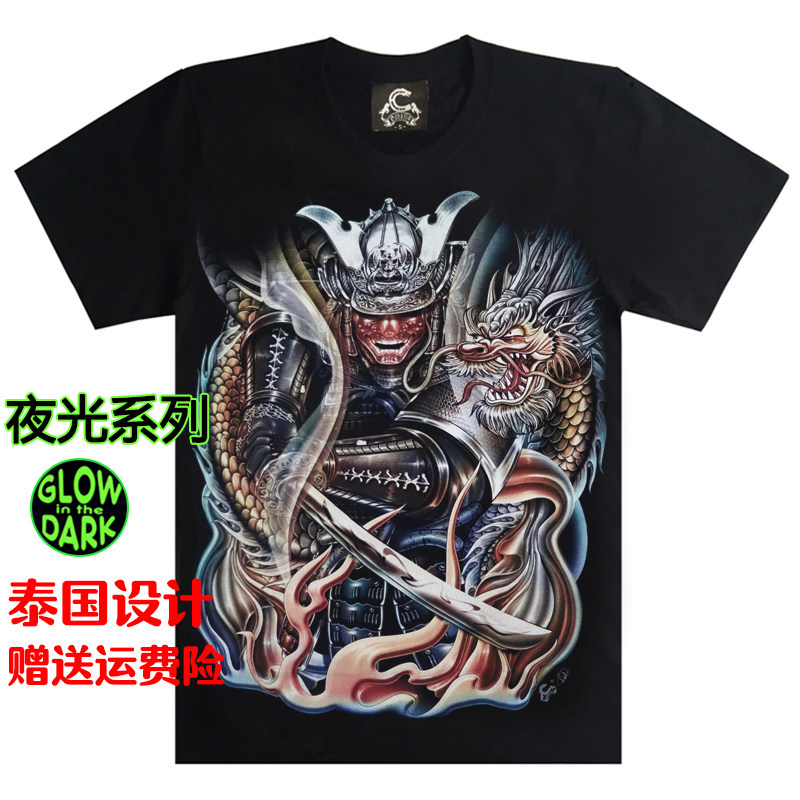 新款潮牌街头时尚男夏季短袖T恤 日本武士日系纹身元素青少年衣服