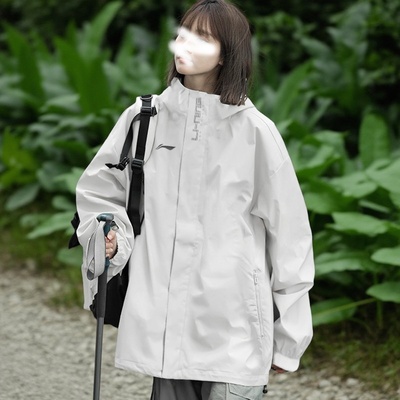 李宁风衣防泼水外套2024秋季新款男款休闲防风冲锋衣连帽运动服