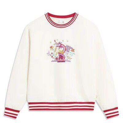 李宁日进斗金系列2024冬季新款女子圆领宽松套头无帽卫衣 AWDU034