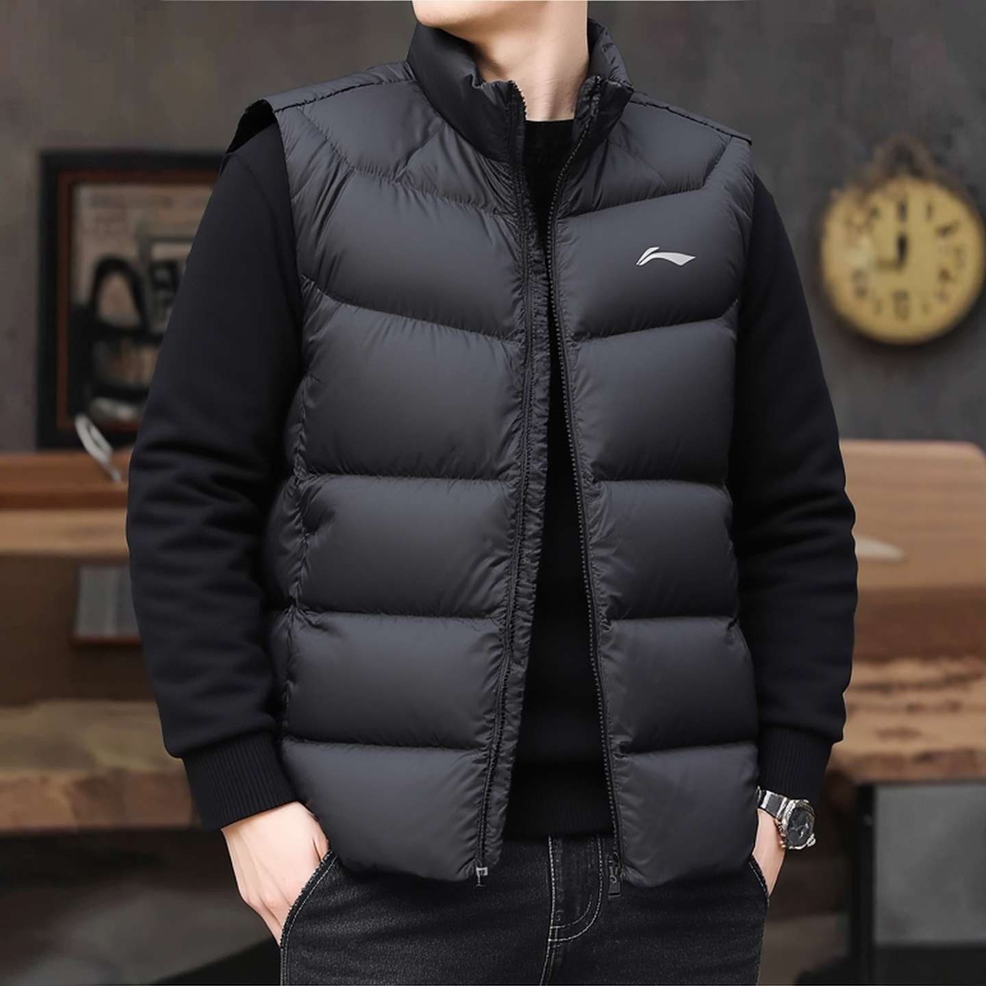李宁2025冬季新款男子时尚防风保暖百搭防泼水宽松鸭绒加厚马甲