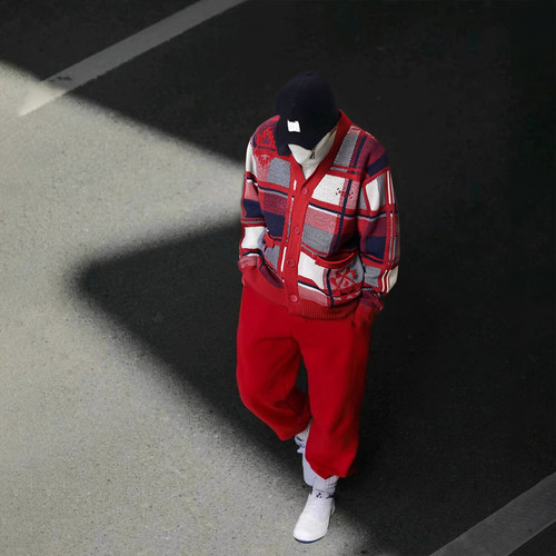 李宁日进斗金毛衣男2025新年新款开衫红色宽松针织卫衣AMBV029