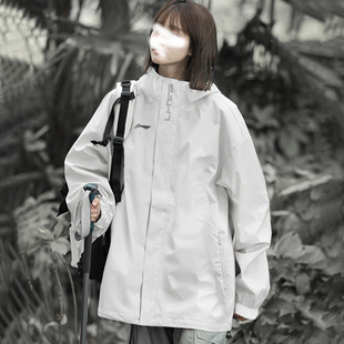李宁风衣防泼水外套2024秋季新款女款休闲防风冲锋衣连帽运动服