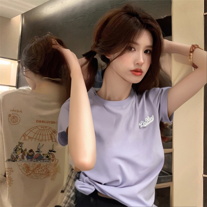 李宁正品短袖2025春夏女子新款美式运动品牌套头圆领文化衫