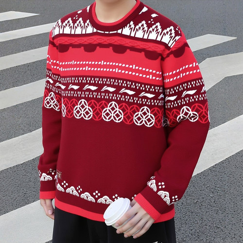 李宁2025冬季新款男子时尚百搭中国文化系列故宫联名套头编织衫