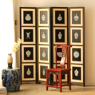 新中式复古立体彩绘屏风宋代美学客厅玄关隔断门厅风水折叠屏风