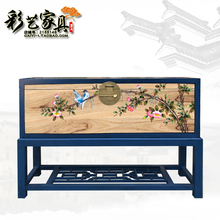 现代中式手绘香樟木箱子实木卧室储物柜杂物收纳衣箱彩绘家具定制