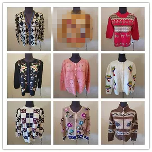 A17vintage古着毛衣外套女秋冬款 小众宽松日系百搭复古慵懒风上衣