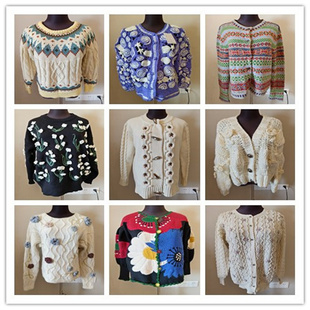A16vintage古着毛衣开衫 外套 女复古宽松慵懒风提花针织衫