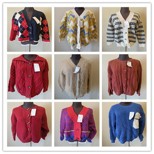 B8vintage古着毛衣外套女秋冬款 小众宽松日系百搭复古慵懒风上衣