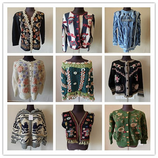 A3vintage古着毛衣外套女秋冬款 小众宽松日系百搭复古慵懒风上衣