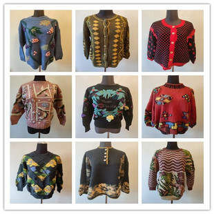 上衣 复古宽松慵懒风针织衫 C6vintage古着毛衣开衫 外套女秋冬款