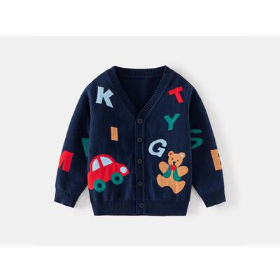 男童卡通毛衣提花针织开衫