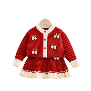 两件套裙 毛衣套裙女宝宝蝴蝶结针织开衫 二折清仓特价 撤柜童装