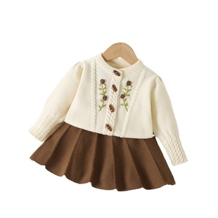 女宝宝水草绣花针织开衫 毛衣套裙秋冬款 洋气毛衣裙 撤柜童装 特价