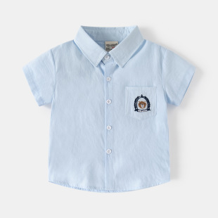 衬衫 特价 撤柜童装 男童短袖 tx2630 刺绣衬衣宝宝翻领纯色上衣新款