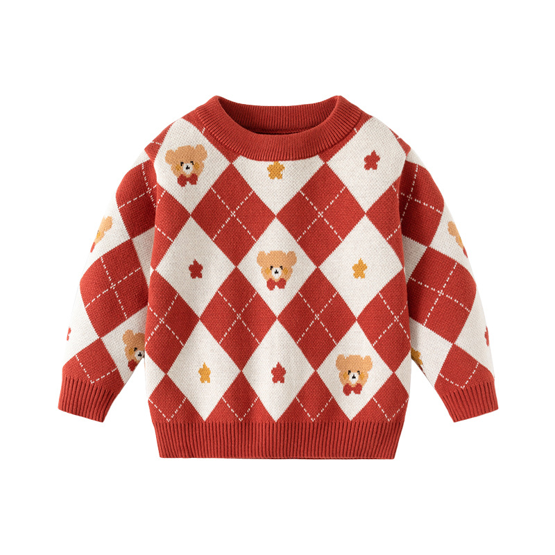 特价撤柜童装毛衣秋冬款2024男孩菱格针织衫中小童打底衫my0704