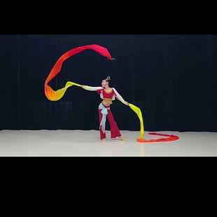舞蹈长绸彩带天女散花真丝电力纺敦煌飞天彩绸长绸飘带紫色火焰绸