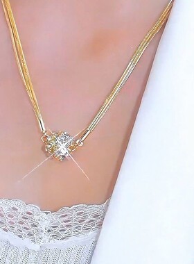 金色磁吸绣球立方氧化锆项链女