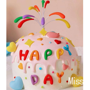 网红彩色礼花蛋糕装 birthday字母气球数字爱心模具烘焙 饰happy