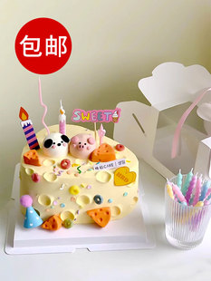 包邮奶酪蛋糕装饰摆件SWEET冰激凌蜡烛插件卡通可爱小猪小狗摆件