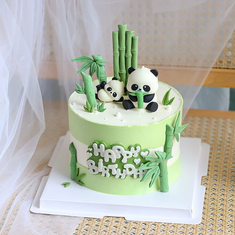 竹林大小熊猫生日蛋糕装饰摆件网红森系竹子竹笋竹叶翻糖硅胶模具