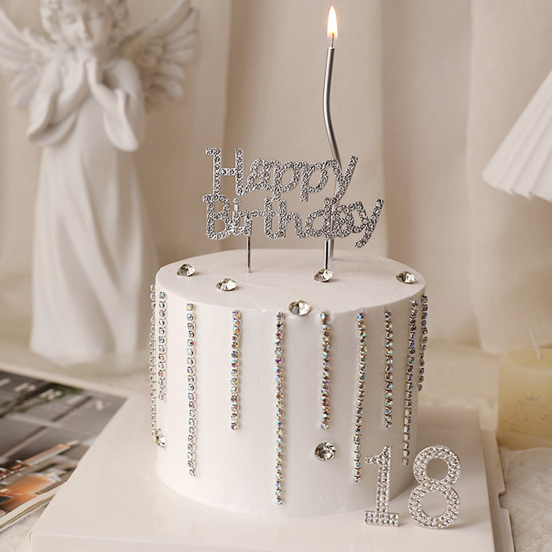 钻条围边钻石happybirthday生日蛋糕装饰插件ins网红女神女生数字