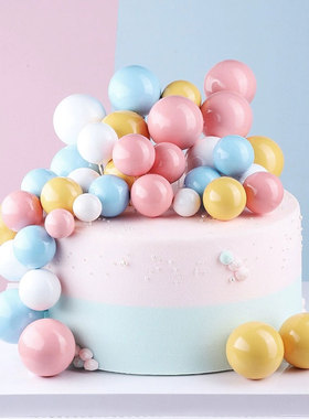 网红ins风彩球生日蛋糕插件金球银球蛋糕装饰摆件幻彩球圆球配件