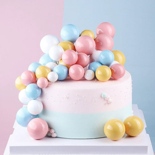 网红ins风彩球生日蛋糕插件金球银球蛋糕装饰摆件幻彩球圆球配件