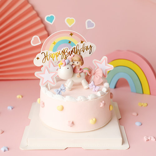 大头独角兽女孩公主蛋糕装饰