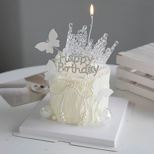 水晶皇冠蛋糕装饰摆件珍珠蝴蝶结钻石HB插件仙女女神生日快乐装扮