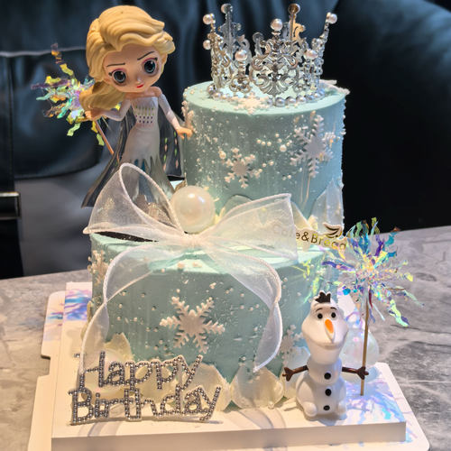 爱莎公主生日蛋糕装饰摆件冰雪奇缘雪宝雪花珍珠皇冠HB烘焙装扮