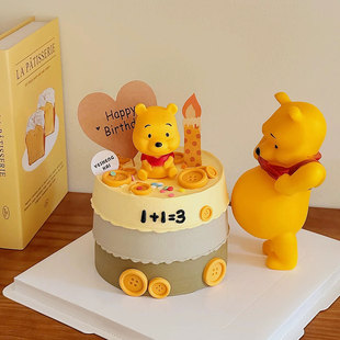 卡通大肚熊蛋糕装 扮插件 饰维尼小熊大肚熊摆件怀孕孕妇生日烘焙装