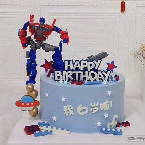 变形汽车人烘焙蛋糕装饰摆件机器人机甲儿童男孩生日装扮插件配件