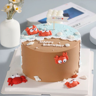 网红ins巨蟹座蛋糕装饰创意小螃蟹摆件海螺贝壳HBD烘焙插件插牌