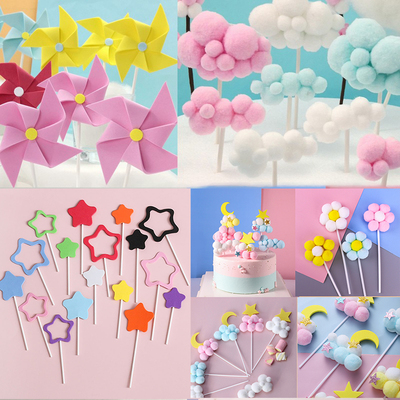 棉球云朵彩虹插件热气球立体风车