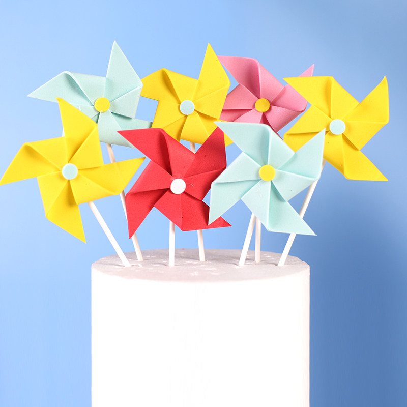 eva立体风车蛋糕装饰糖果色泡沫生日蛋糕插件烘焙派对摆件插牌3只