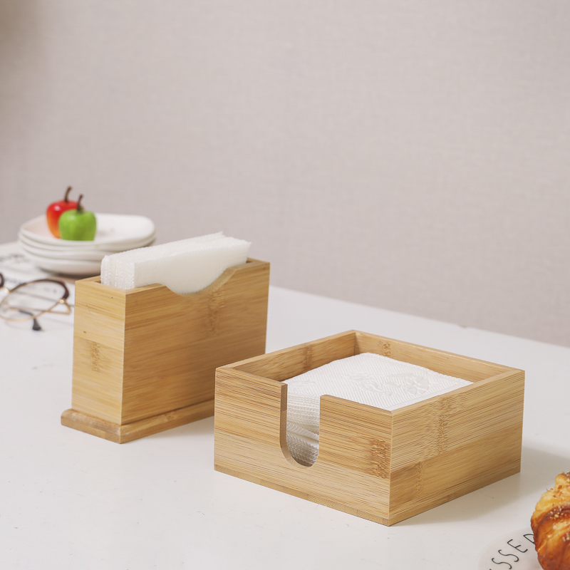 简约日式竹木餐厅开放式方巾纸盒酒店咖啡厅立式餐巾纸盒定制logo