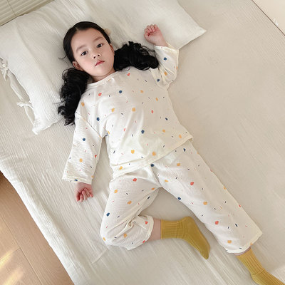 儿童睡衣春夏季家居服套装休闲韩版九分袖男童女童半袖长袖空调服