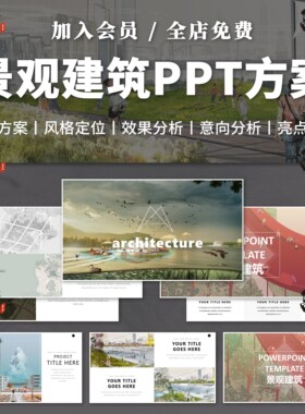 建筑景观园林规划作品集ppt模板国外小清新设计项目方案汇报排版