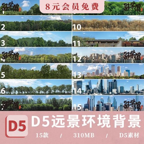 D5渲染器城市环形环境背景反射配景园林远景本地资源库模型素材包