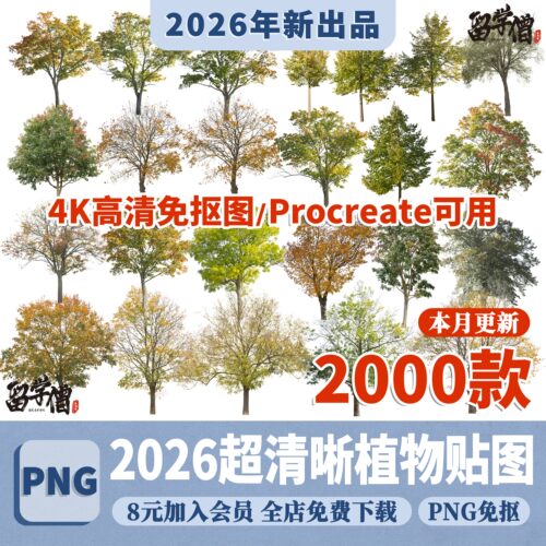 高清植物贴图真实乔木竞赛贴图秋季植物png免扣园林景观植物素材