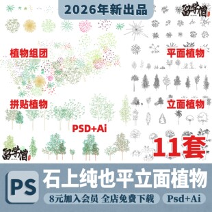石上纯也植物线稿ai矢量图小清新PS平立面植物树cad景观建筑素材