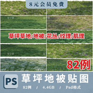 PS高清草坪草地草丛花境绿化地被贴图PSD免抠公园景观效果图素材