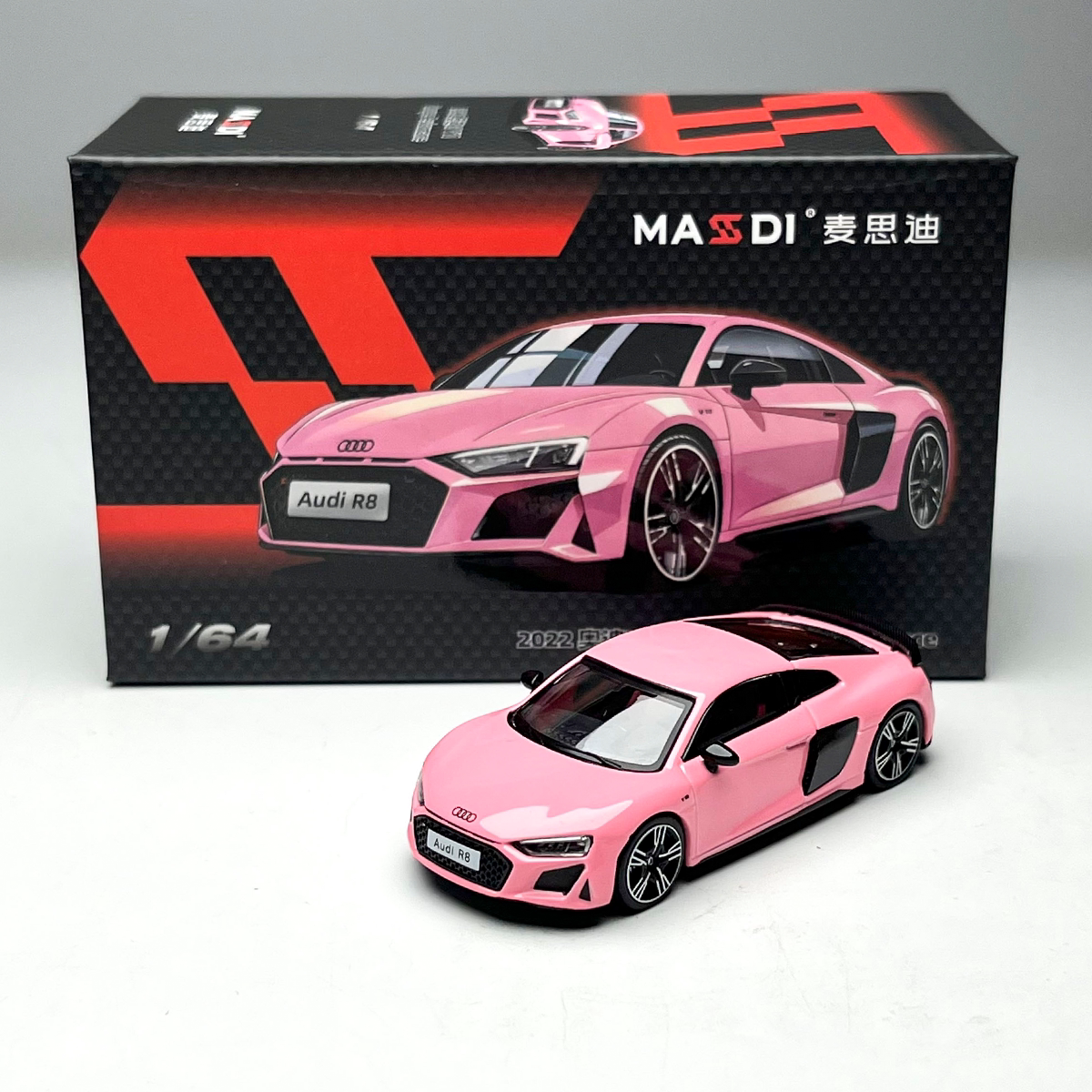 麦思迪 1-64 奥迪R8 V10 2022黑红绿黄粉蓝 合金汽车模型收藏摆件图片