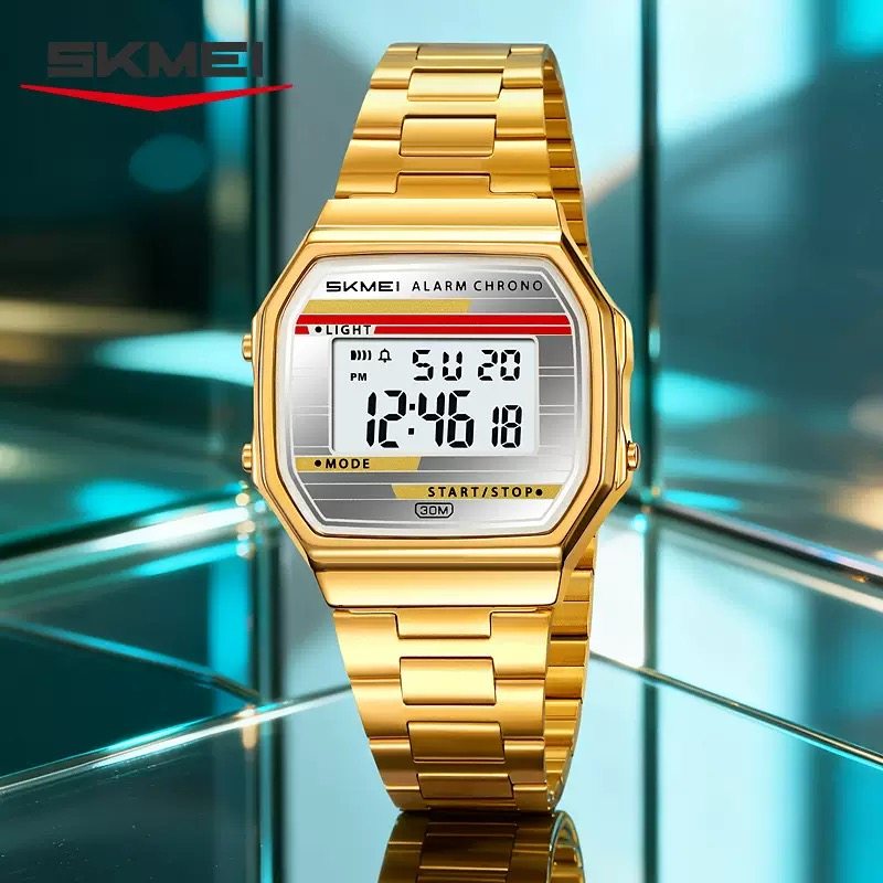 时刻美方形电子防水夜光多功能运动学生钢带腕表高级感男女款手表